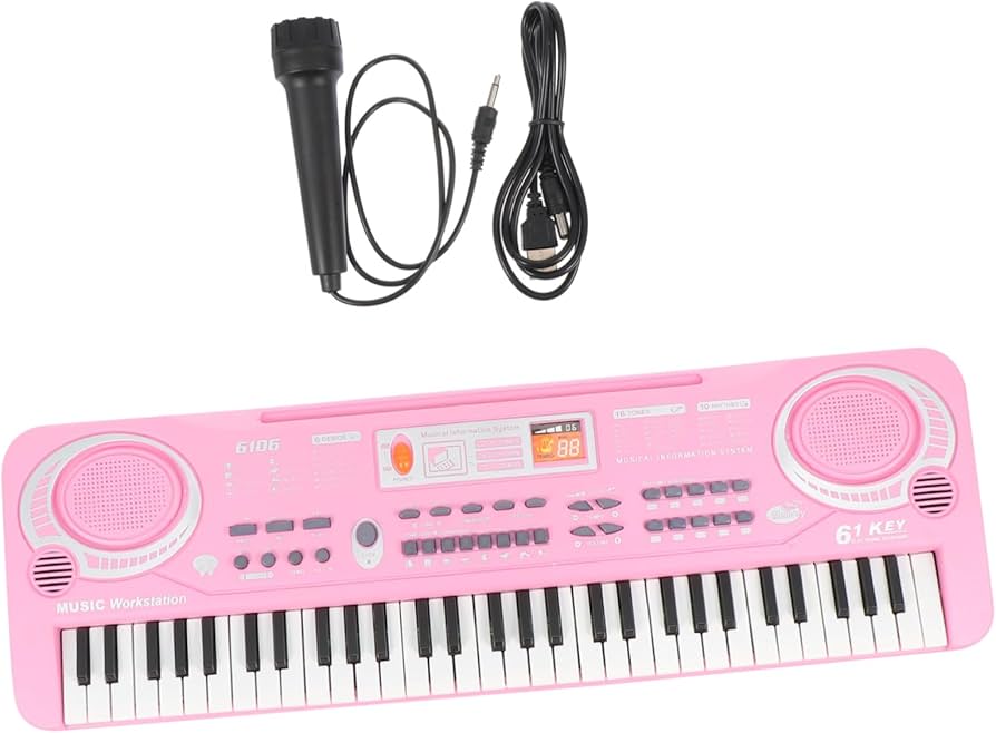 ピンク ピアノ電子オルガン マイク付き